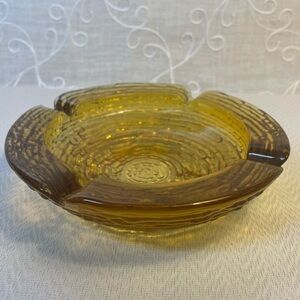 Vintage MCM Anchor Hocking Swirled Amber Glass Cigar Ashtray / Trinket Dish 6”